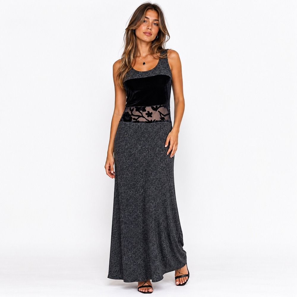 Citron by Santa Monica Vintage Maxi Dress Silk Blend Burnout Velvet Size Small